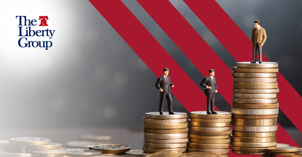 Stacked coins with miniature figures symbolizing rising salaries for multifamily property managers.