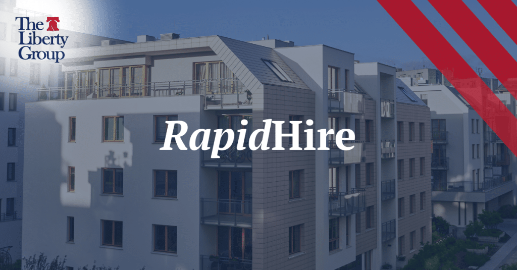 Modern apartment building representing The Liberty Group’s RapidHire service for multifamily communities.